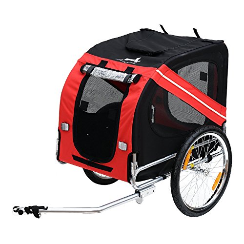Aosom Dog Bike Trailer Pet Cart Bicycle Wagon Cargo Carrier Attachment for Travel with 3 Entrances Large Wheels for Off-Road & Mesh Screen - Red/Black